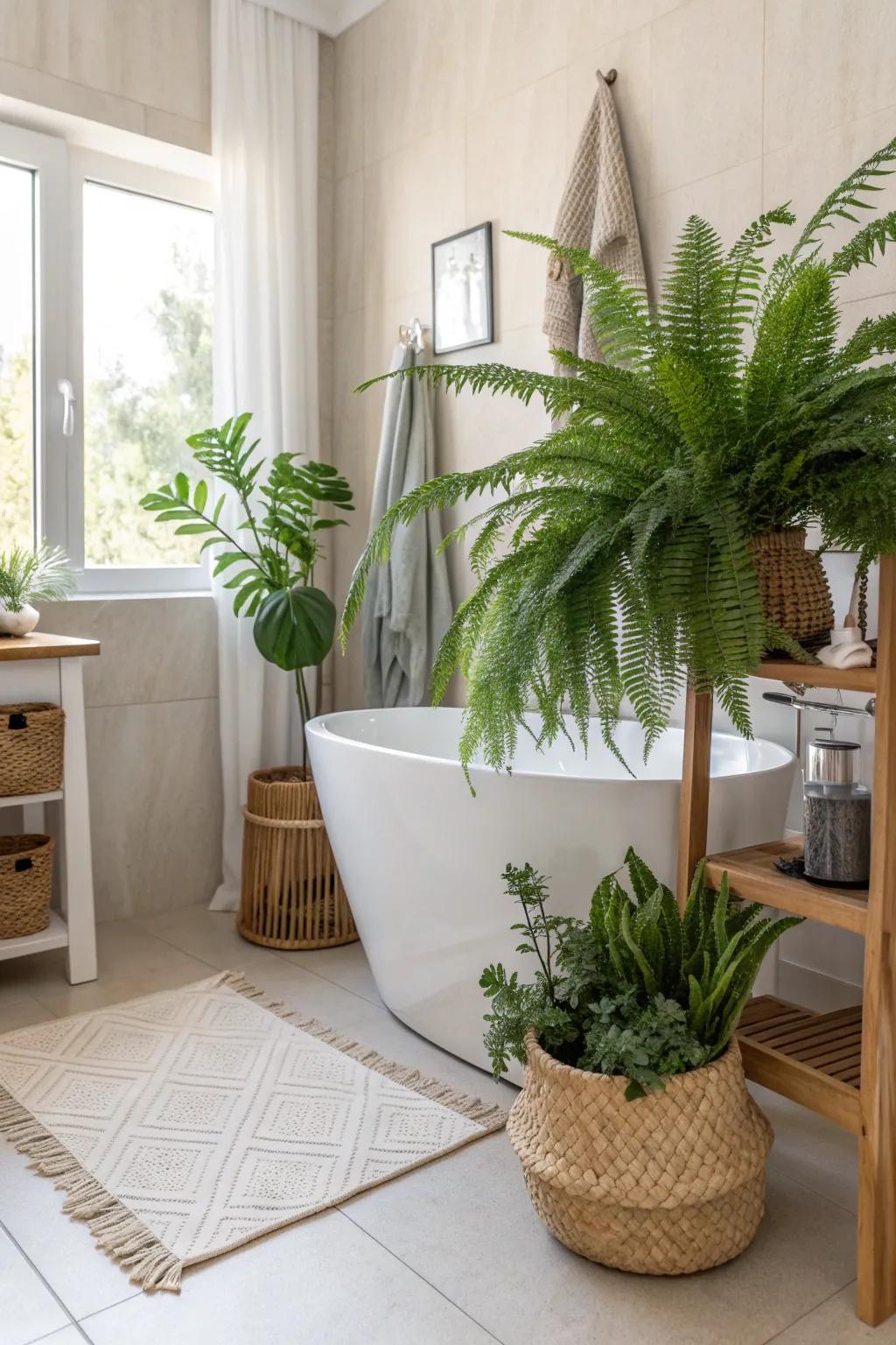 Turn your bathroom into an exotic retreat with a lush jungle of greenery.