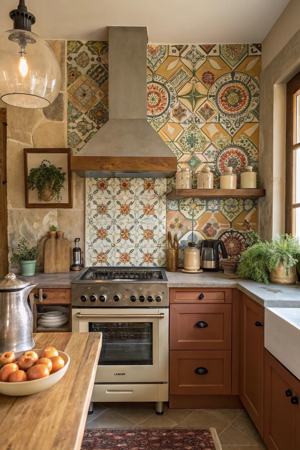 Add a splash of personality to your kitchen with bold patterned wallpaper that stands out.