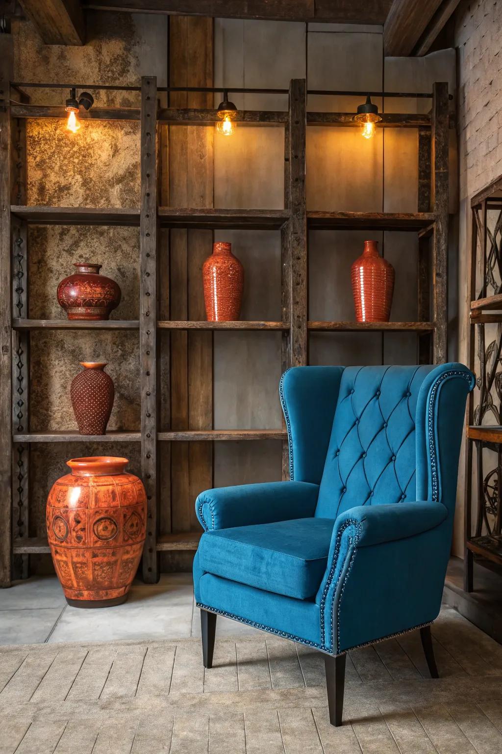 Embrace rustic elegance with the warm blend of cerulean and rust.