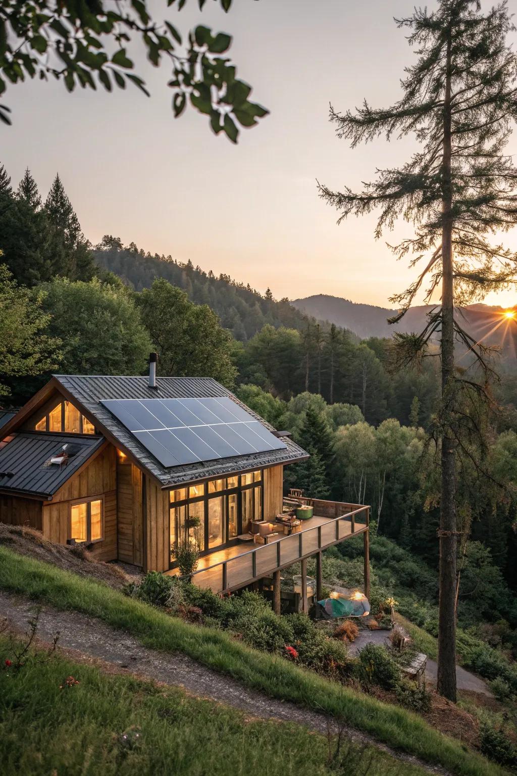 Create an eco-friendly escape with off-grid solutions.
