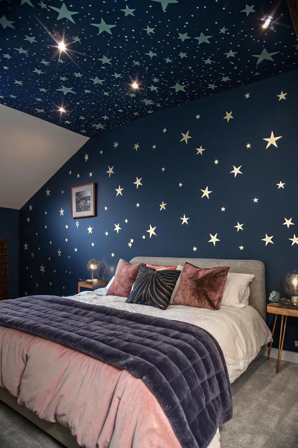 Watch your walls come alive at night with stars that glow softly, creating a peaceful celestial ambiance.
