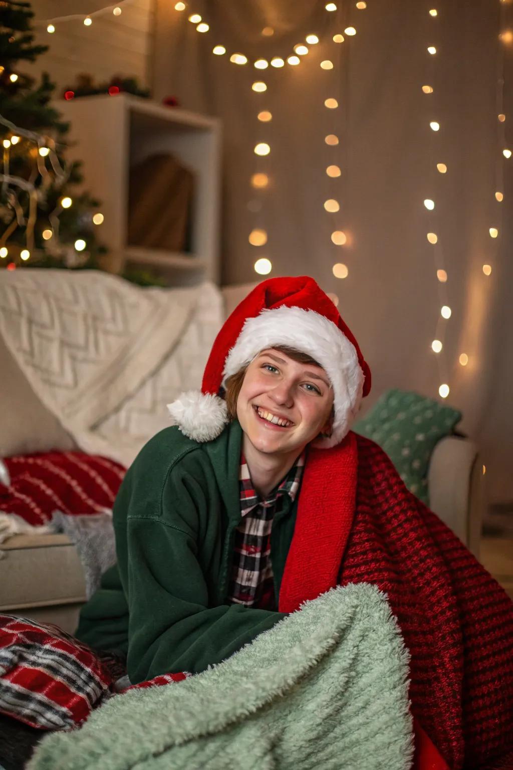 Bring holiday cheer with playful Santa hat moments that delight the heart.