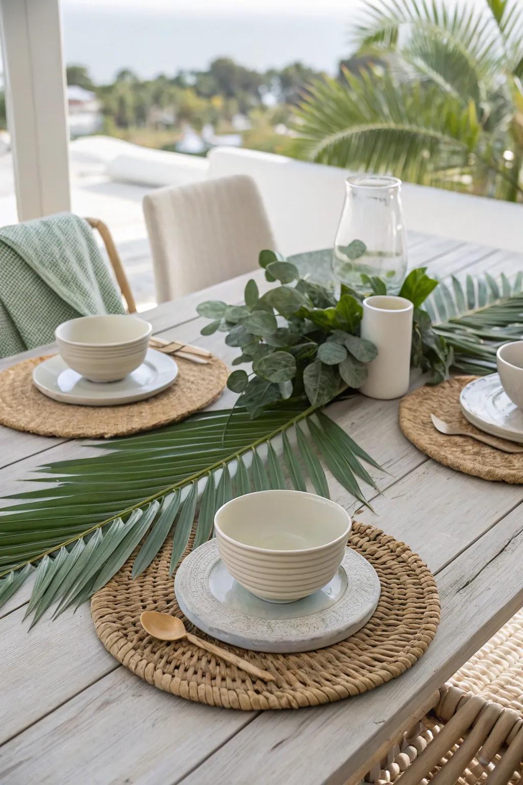 Palm leaf placemats add a touch of the tropics to your coastal dining experience.