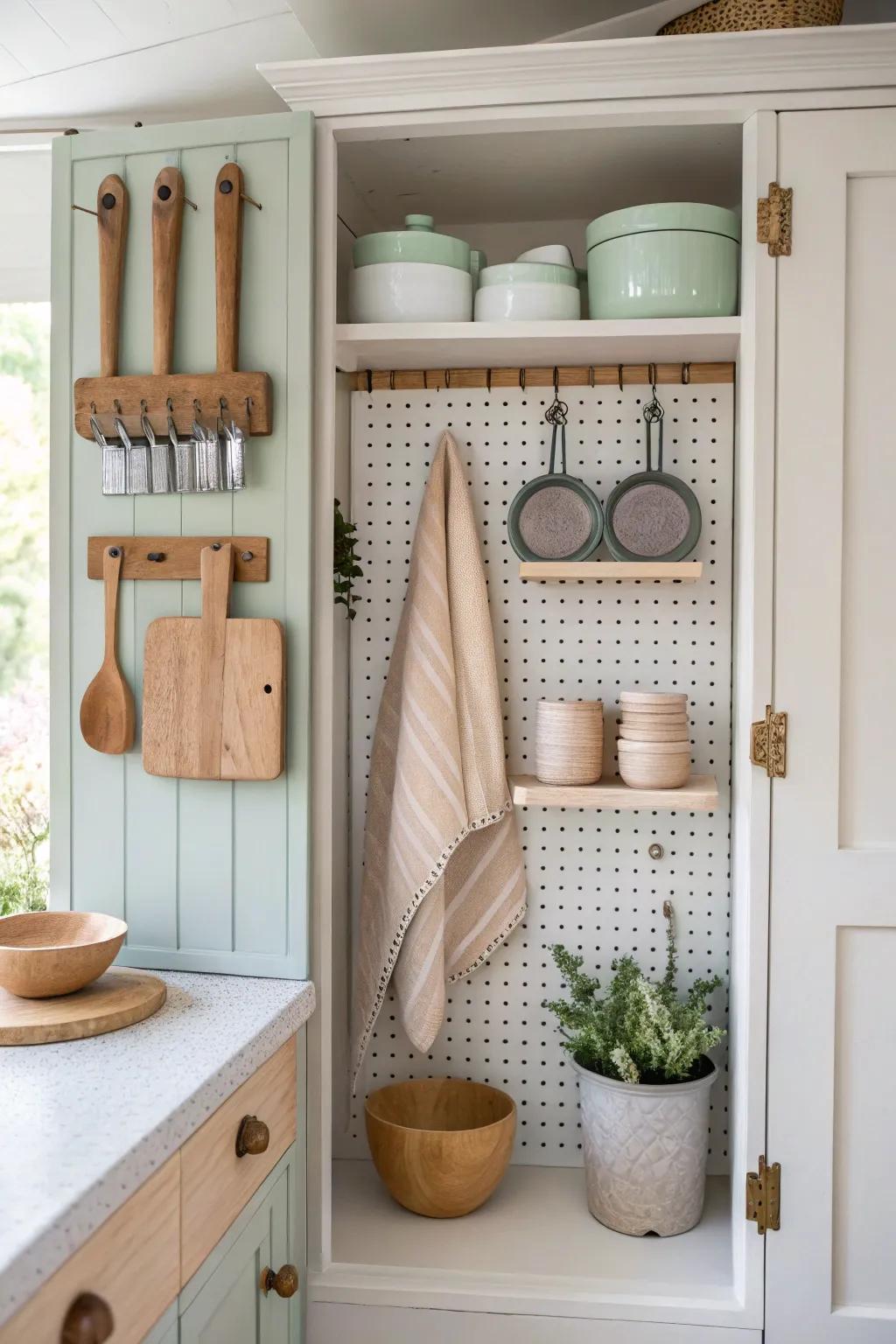 Customize your cupboard storage with a DIY pegboard that adapts to your needs.
