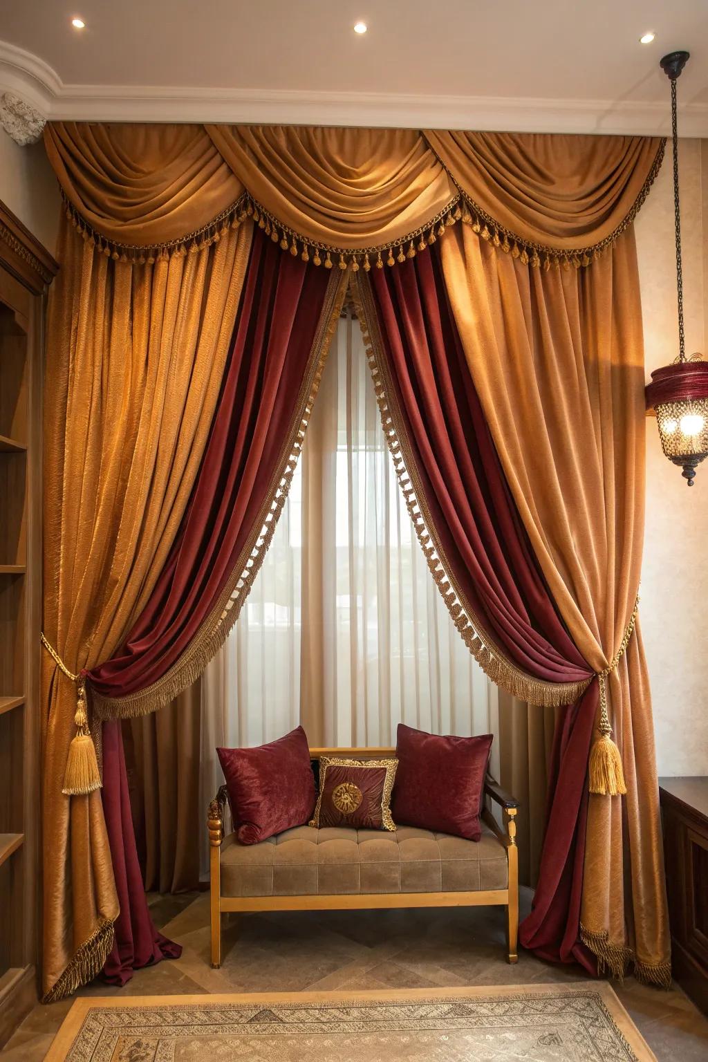 Elevate your space with the luxurious sheen of silk curtains that bring elegance and sophistication. #Silk #LuxuryLiving ✨
