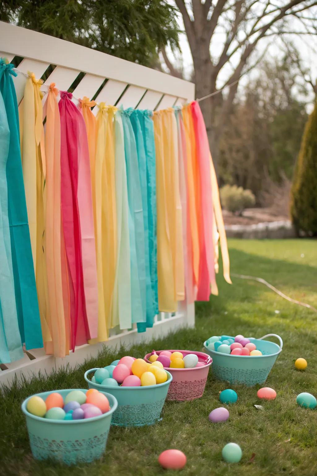 Create a dreamy backdrop with a pastel garland that highlights the beauty of Easter.
