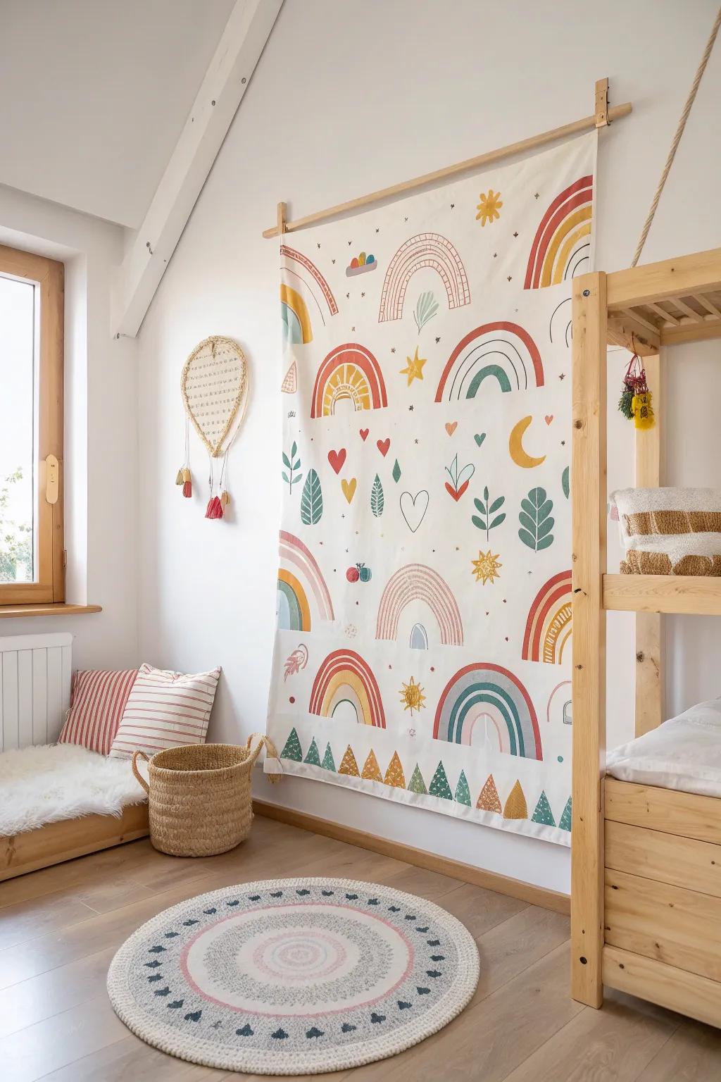 Brighten up kids' rooms with playful fabric art that sparks imagination.