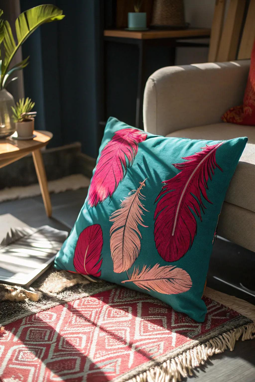 Add personality to your seating with feather-embellished throw pillows.