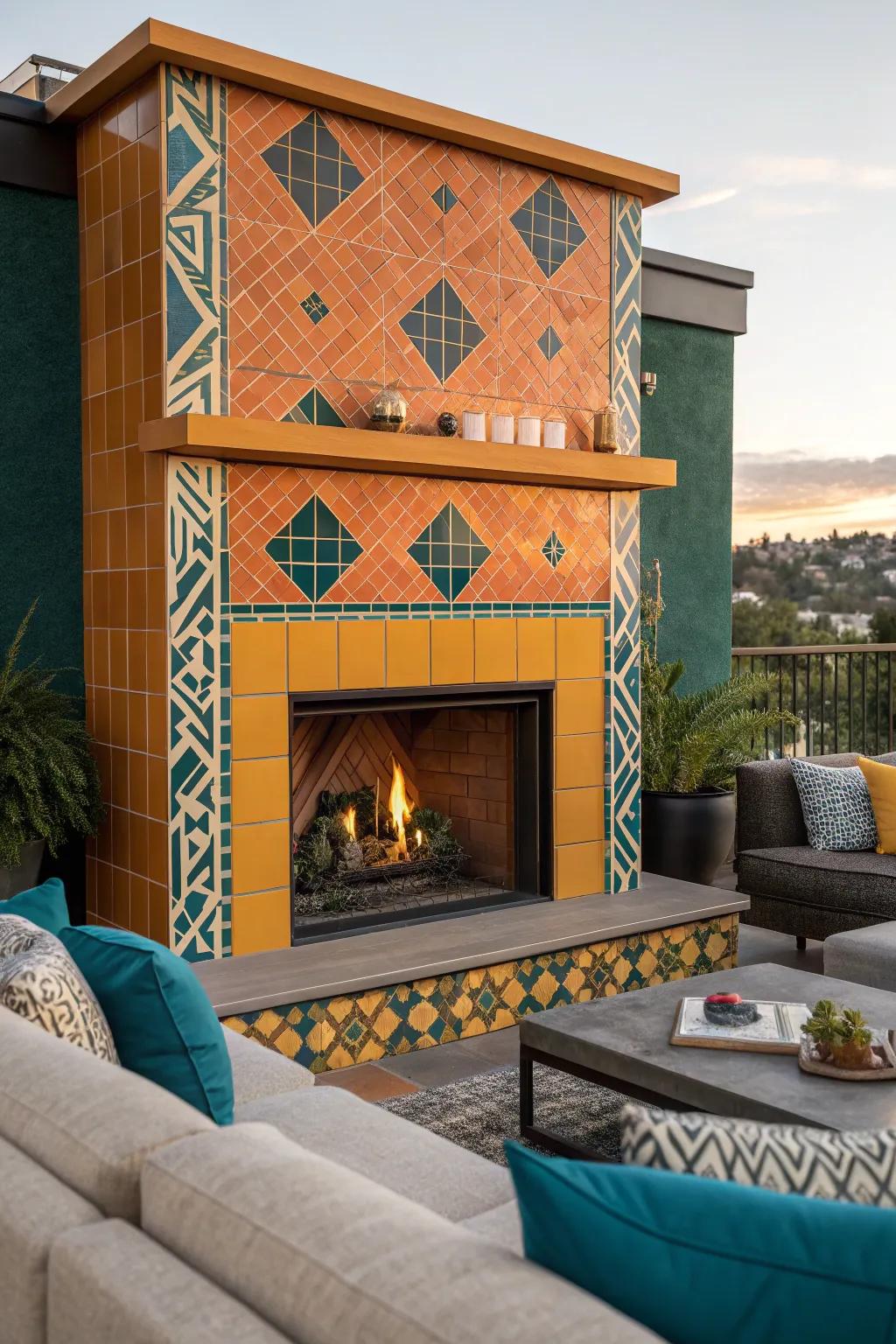 Introduce modern flair with geometric patterns that add intrigue and style to your hearth.