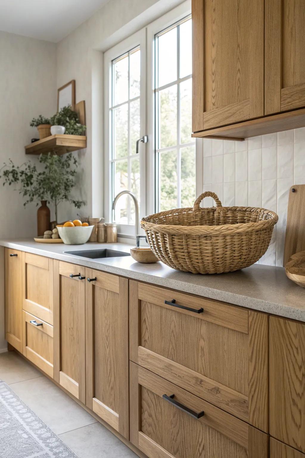 Woven textures bring warmth and texture to your kitchen design.