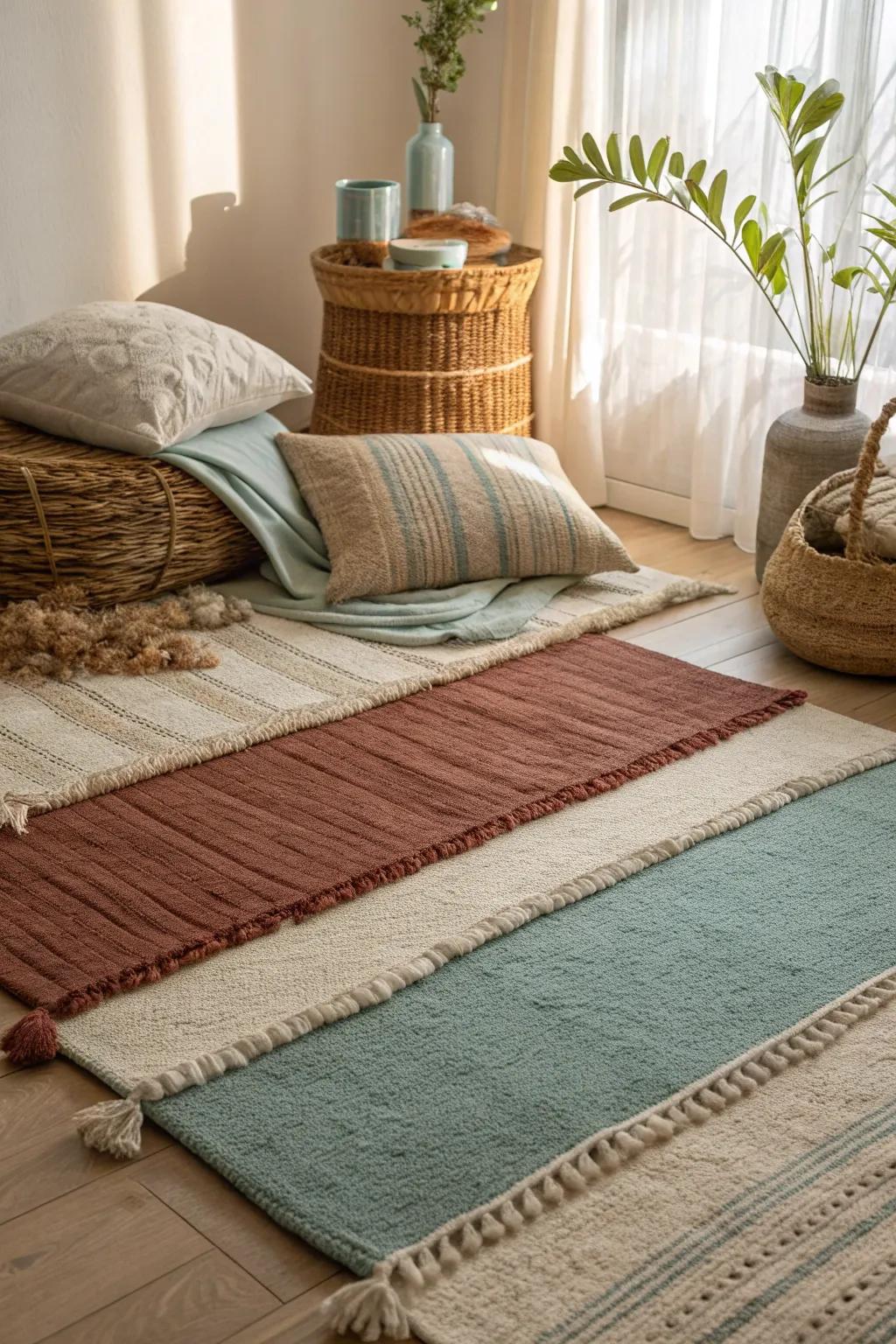 Reflect the changing seasons in your decor by switching out rug layers for fresh seasonal accents.