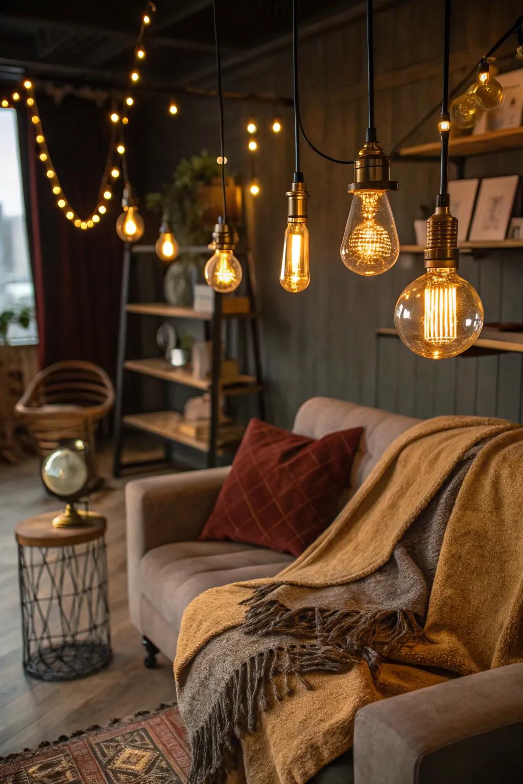 Add a touch of vintage charm with Edison bulbs for a cozy holiday glow.
