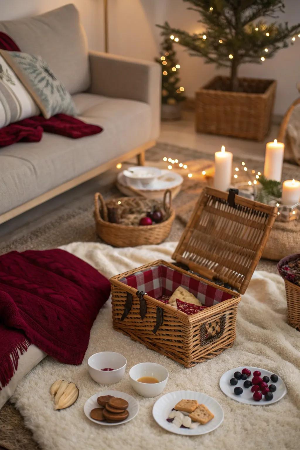 Bring the outdoors in with an indoor picnic that adds a whimsical touch to winter days.