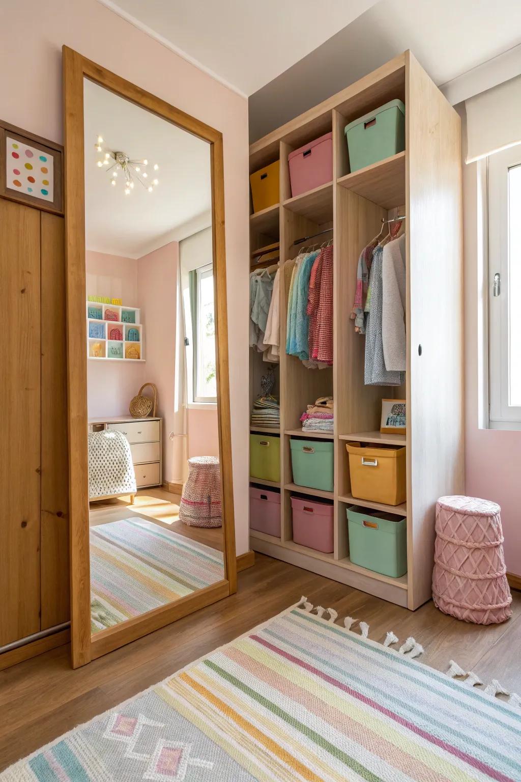 Mirror, mirror on the wall, helping kids dress and stand tall. 🪞 #ConfidenceBuilding #KidFriendlySpaces