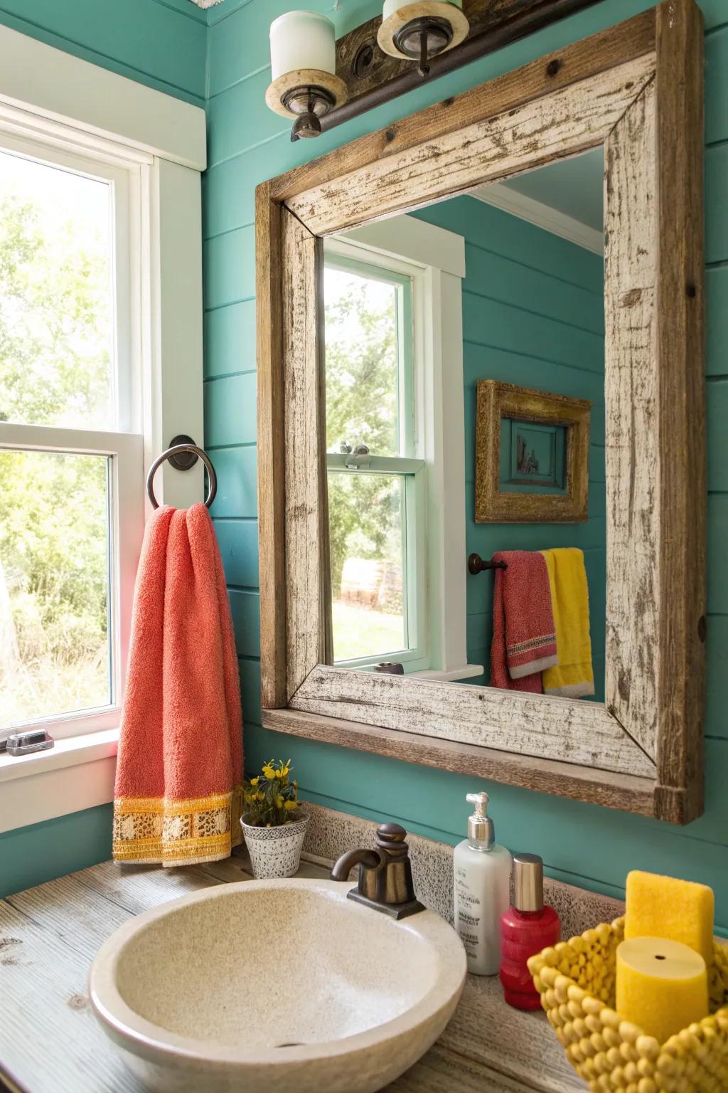 A vintage mirror adds timeless charm and elegance to any bathroom.