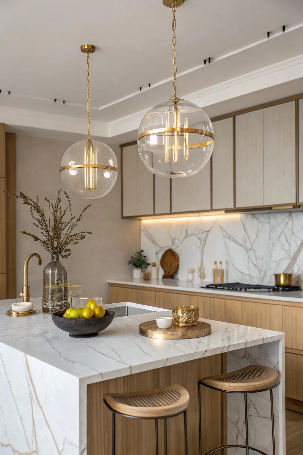 Blend lighting styles for a dynamic kitchen design that stands out. 🌟 #MixAndMatch #UniqueDesign