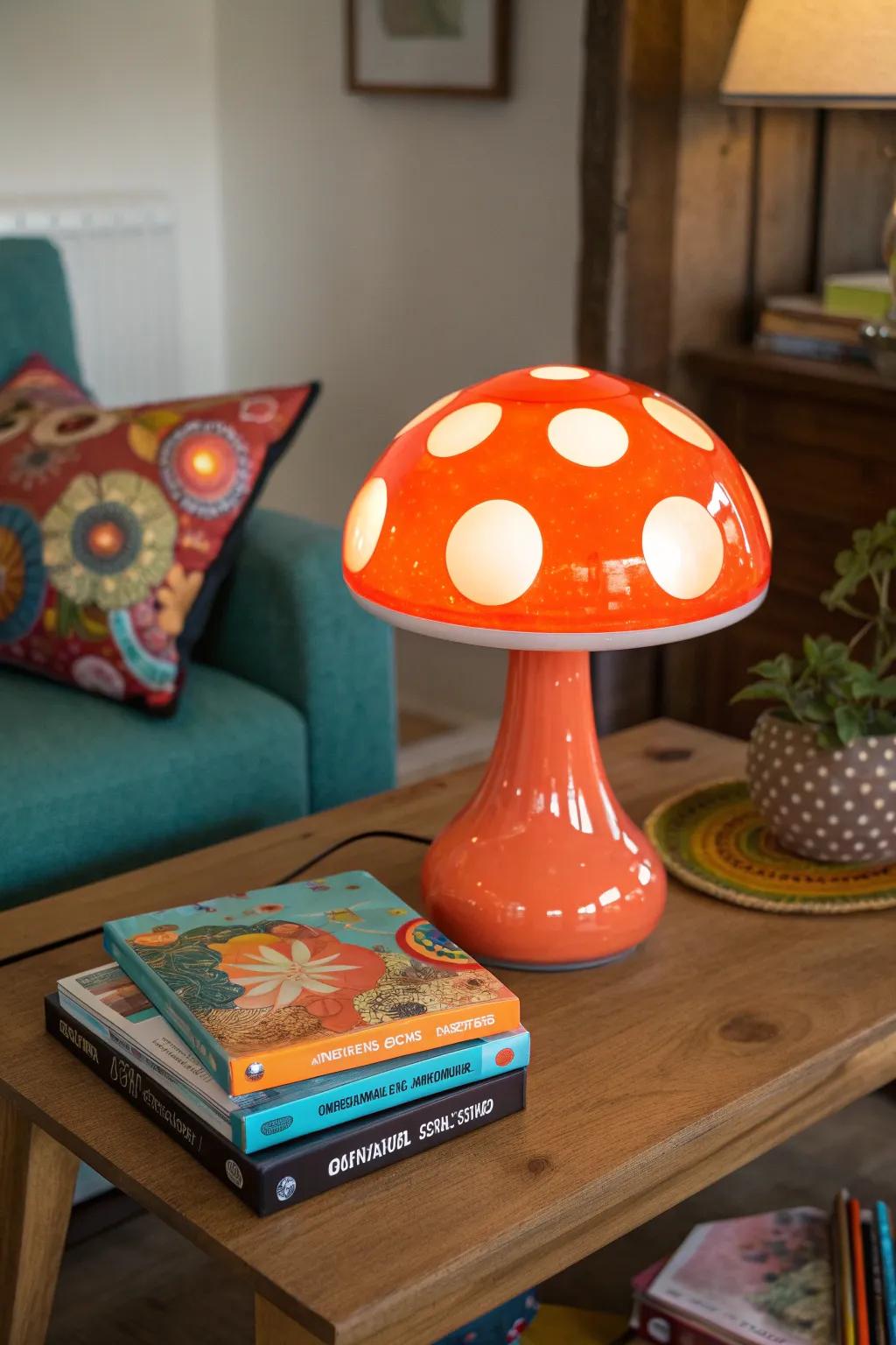 Illuminate your space with a mushroom lamp that adds warmth and vintage appeal to your decor.