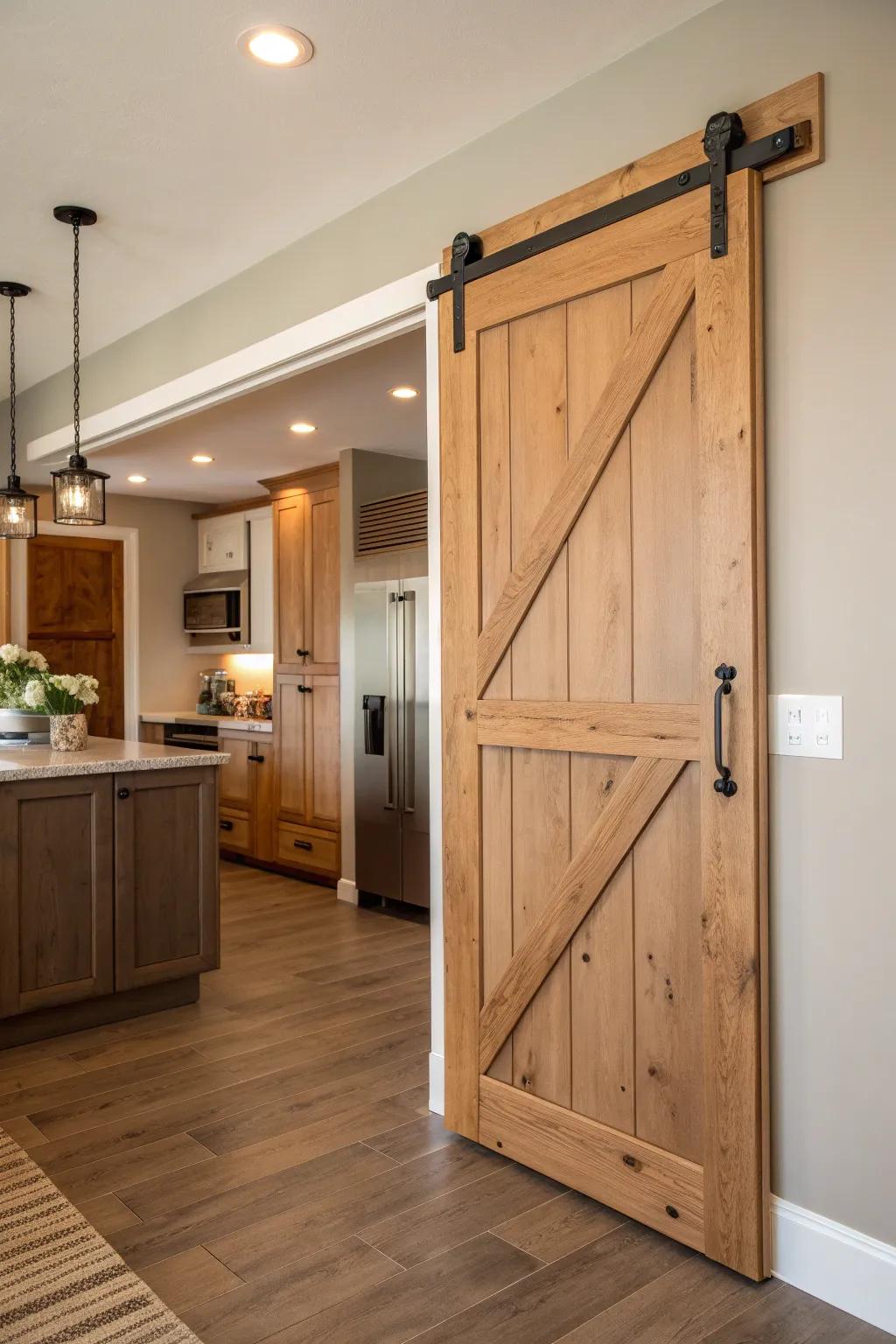 Pocket barn doors save space and add sleek functionality to compact kitchens. 🚪 #SpaceSaving #SmartDesign