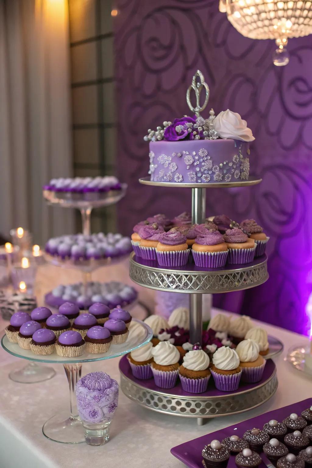End on a sweet note with a purple-themed dessert table that’s as delicious as it is delightful. 🍰 #DessertTable #SweetCelebration
