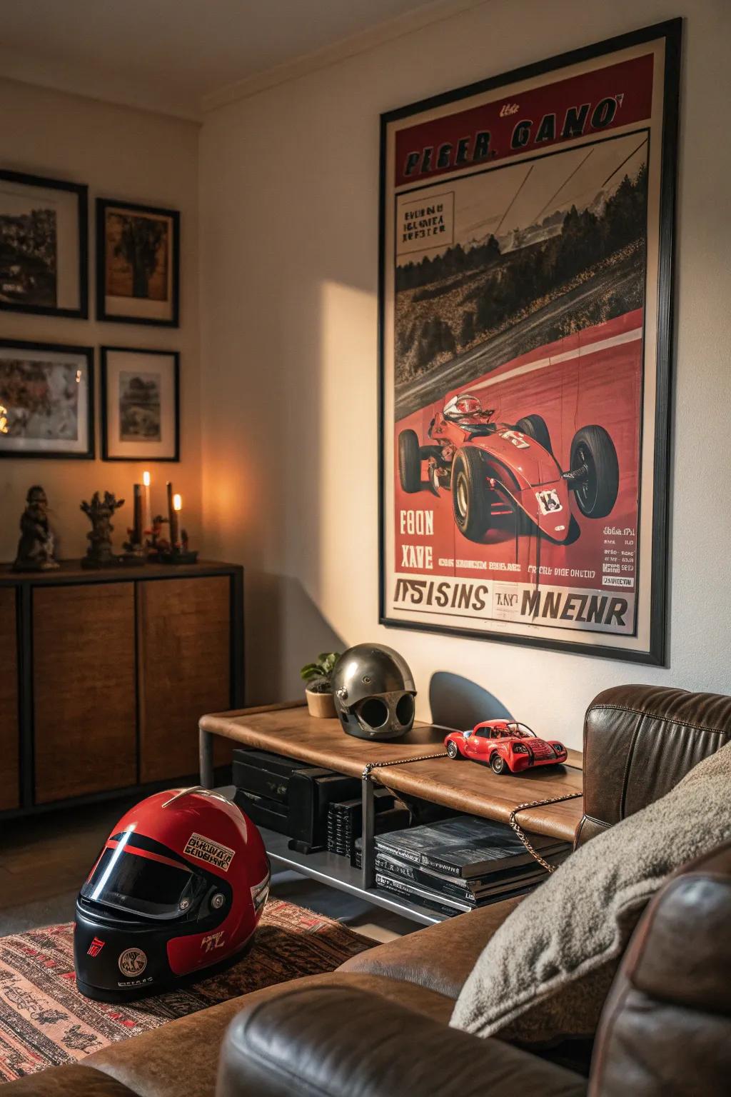 Vintage racing posters bring a timeless and nostalgic flair to your race car party decor.