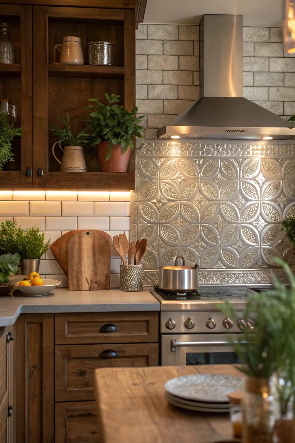 Use <strong>tin’s reflective qualities</strong> to brighten your kitchen, creating an airy and inviting space. 🌞 #BrightSpaces #InteriorMagic” loading=”lazy” class=”pimg”>
	</picture><figcaption>Use <strong>tin’s reflective qualities</strong> to brighten your kitchen, creating an airy and inviting space. 🌞 #BrightSpaces #InteriorMagic</figcaption></figure>
<p>Take advantage of tin’s reflective properties to play with light in your kitchen. This can make the space feel larger and more inviting, a trick I’ve used in many designs.</p>
<h3>You might like:</h3>
<ul class=