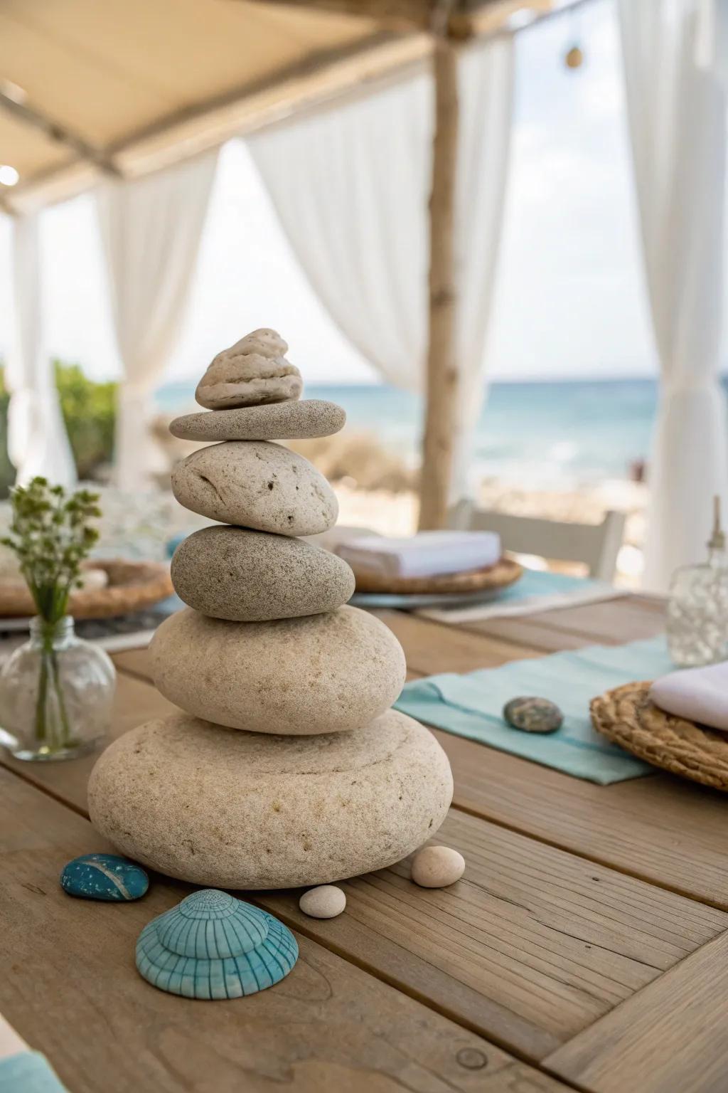 Embrace minimalist elegance with a beach stone sculpture, a unique centerpiece for your home.