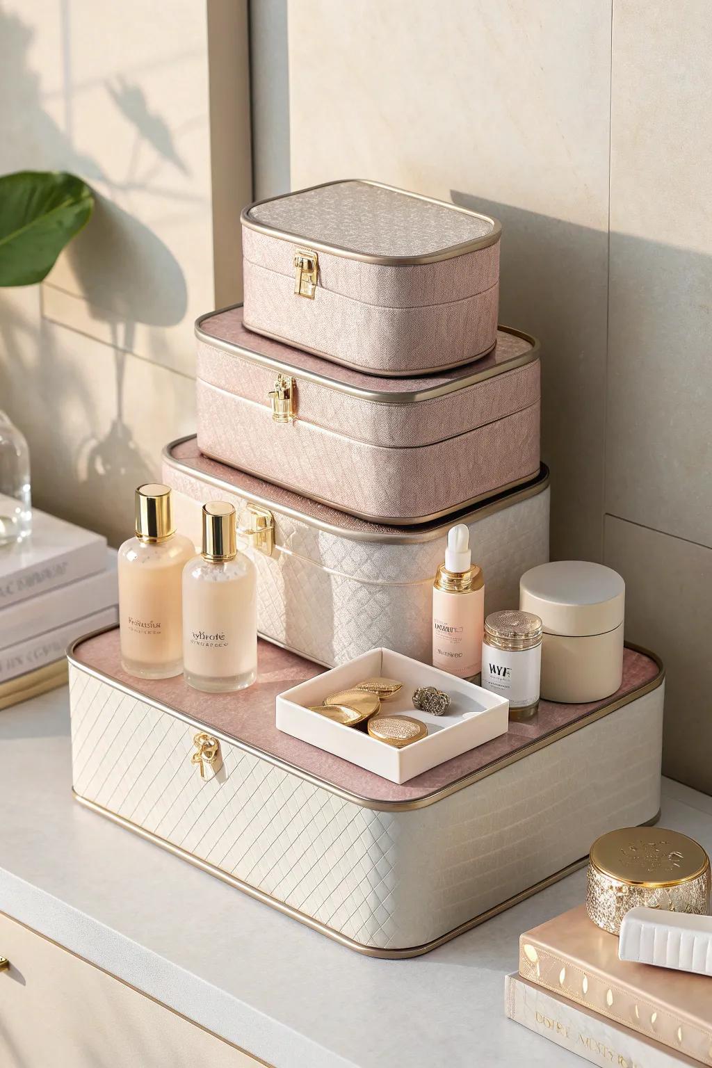 Conceal clutter with style using chic decorative boxes. #OrganizedLiving #StylishStorage