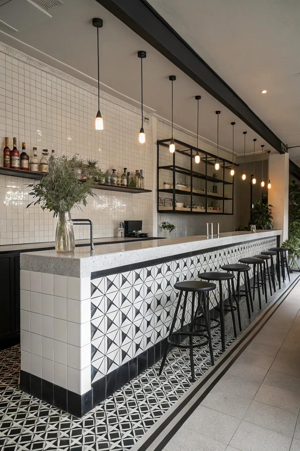 Achieve sleek simplicity with monochrome tiles that offer a modern, timeless appeal.