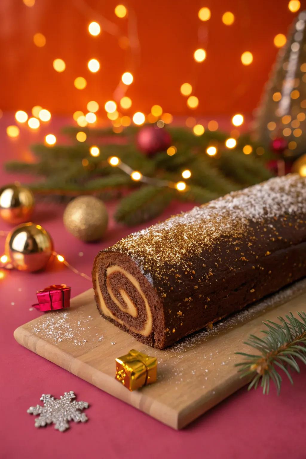 Let your yule log shine with a touch of glitter that adds sparkle to the season.
