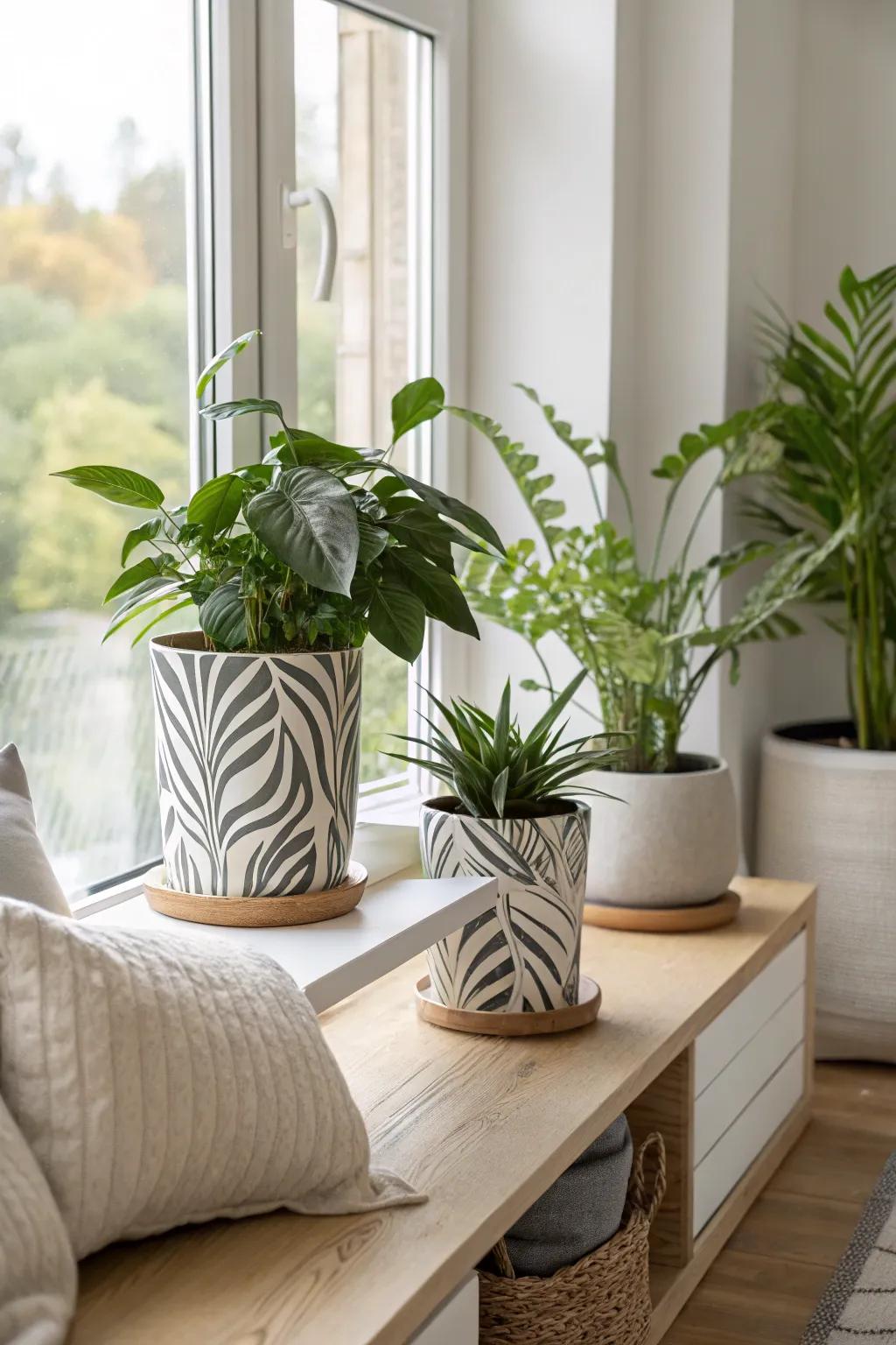 Zebra print planters bring a stylish edge to your indoor garden, adding pattern to your greenery. 🌱🖤 #PlantDecor #IndoorGarden