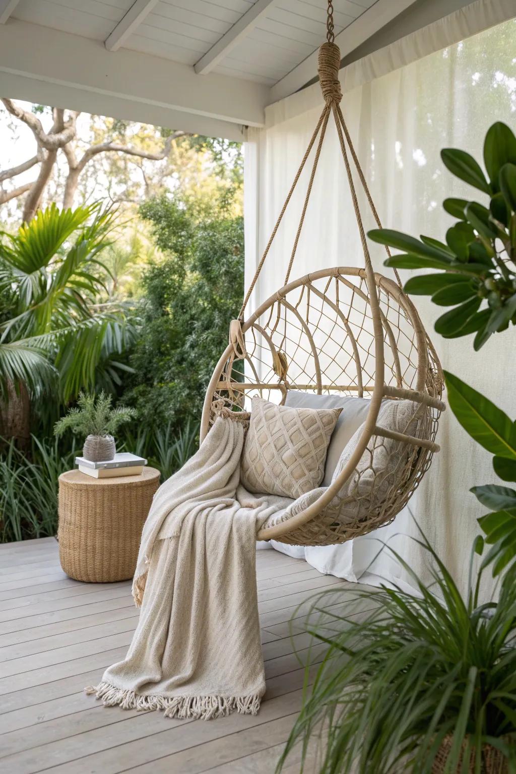 Swing into relaxation with a hanging chair in your zen corner. 🪑 #PeacefulPlace