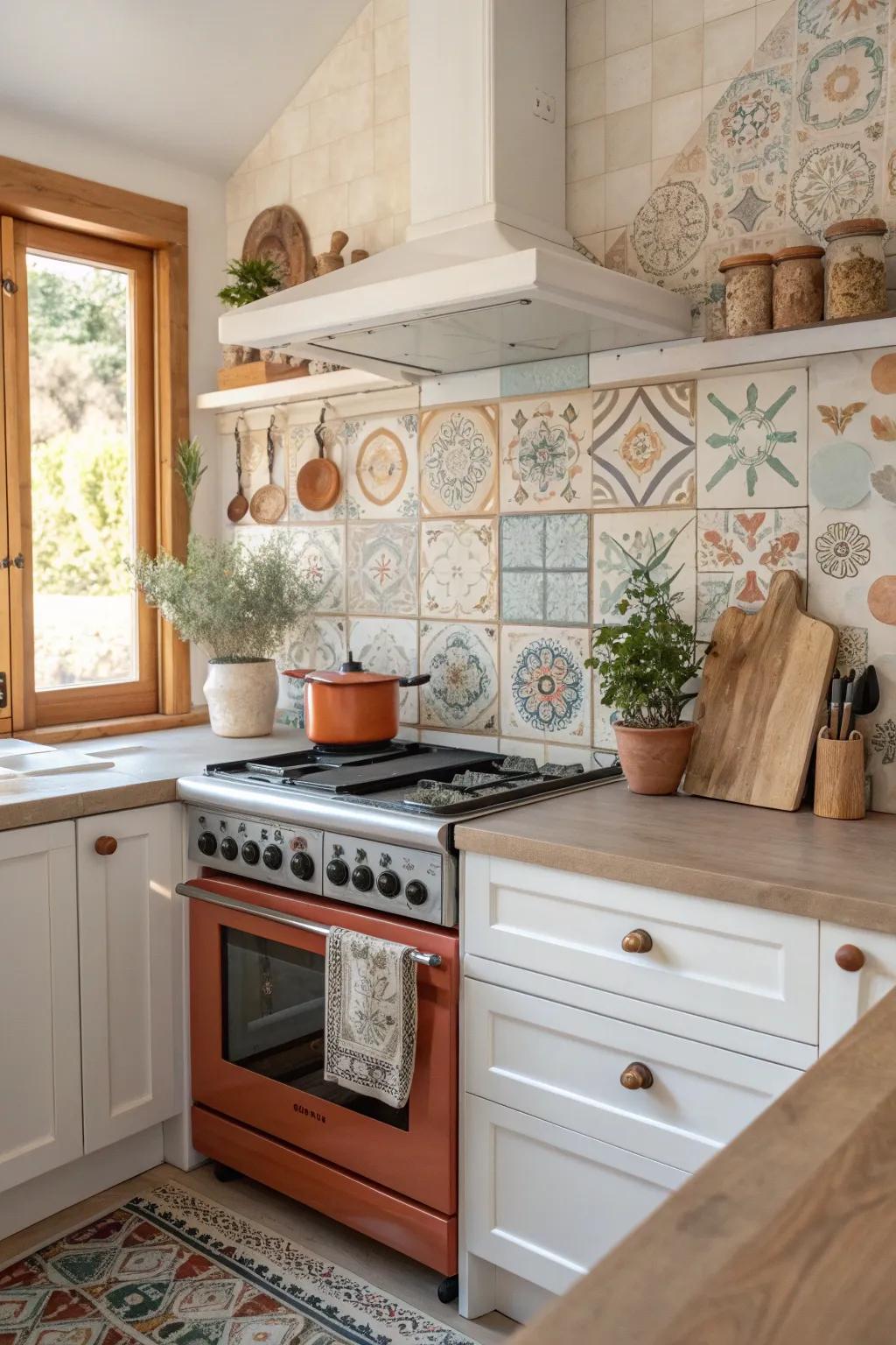 Express your creativity with an eclectic tile mix that transforms your kitchen into an artful space. 🎨 #EclecticStyle #KitchenCreativity