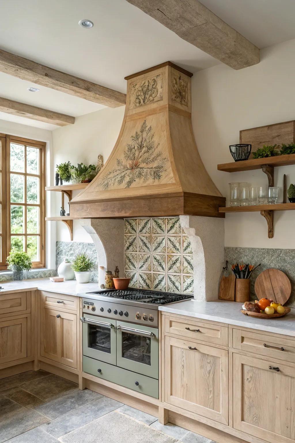 Captivate with an eclectic range hood that showcases a variety of textures and tactile richness.
