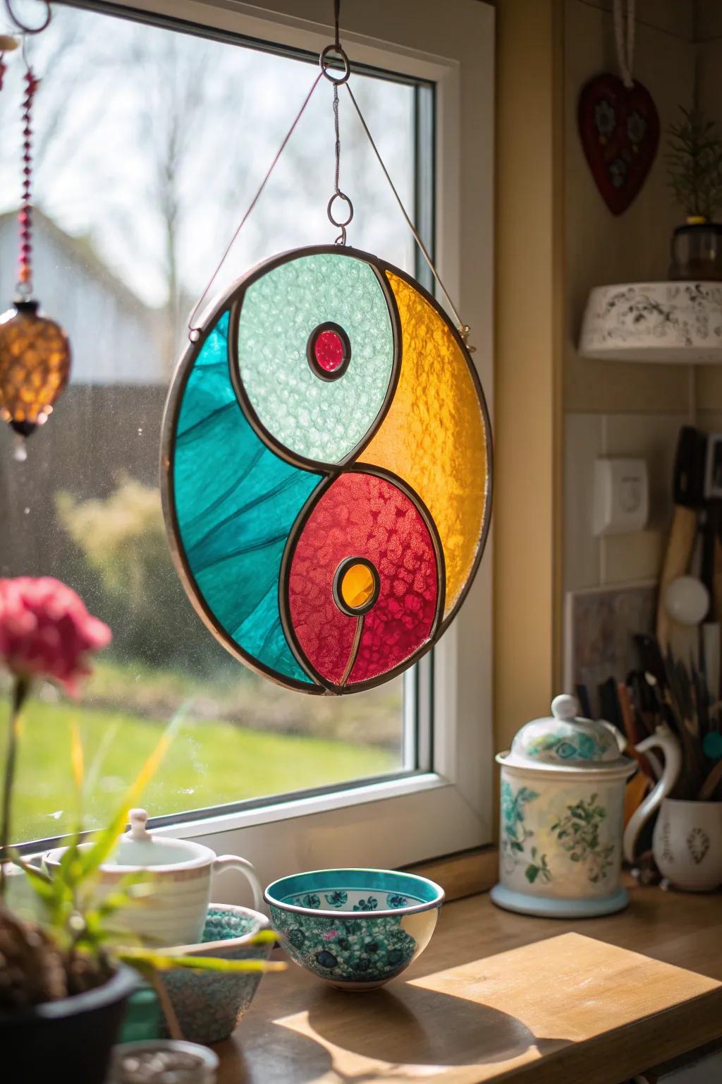 Let light and color dance through your space with yin yang stained glass that adds a touch of artistry.