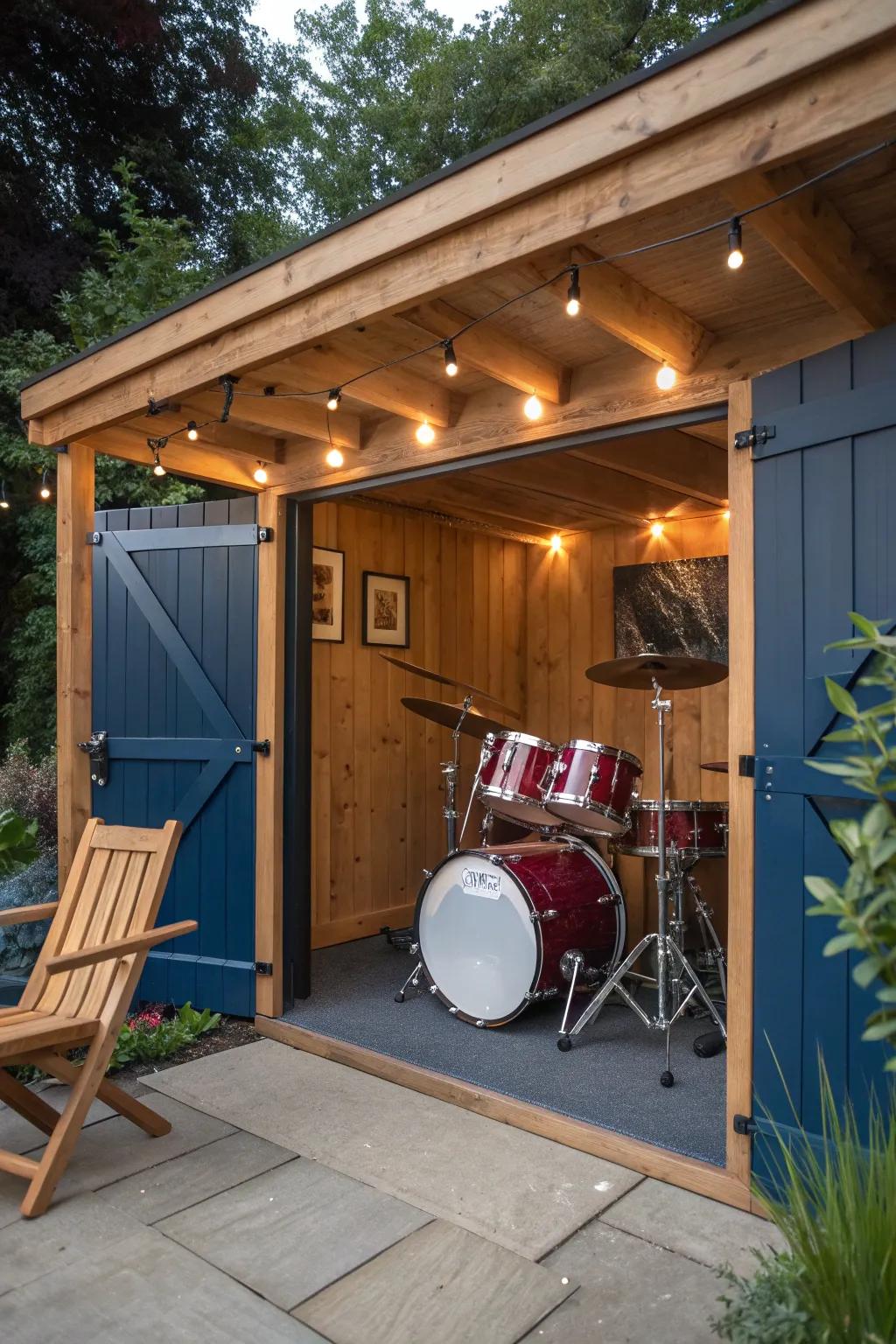 Convert your shed into a versatile space for drum storage and practice.