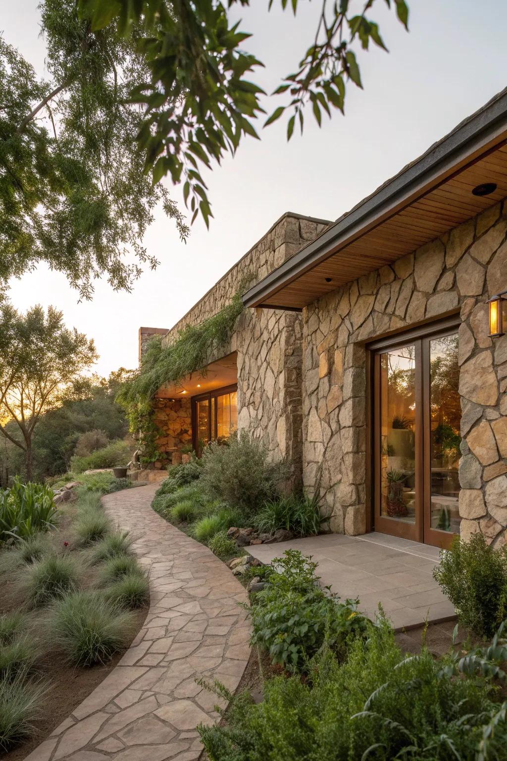 Blend your home with the environment using stone cladding in organic, flowing shapes.