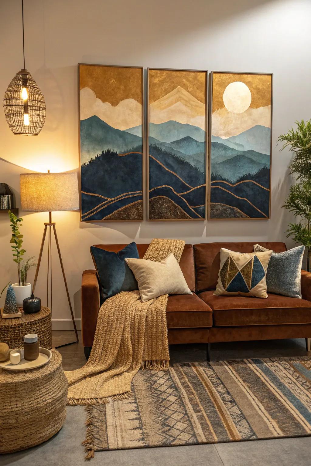 Achieve a contemporary look with multi-panel fabric displays that add modern flair. 🖼️ #ContemporaryDesign #ModernFlair #FabricArt