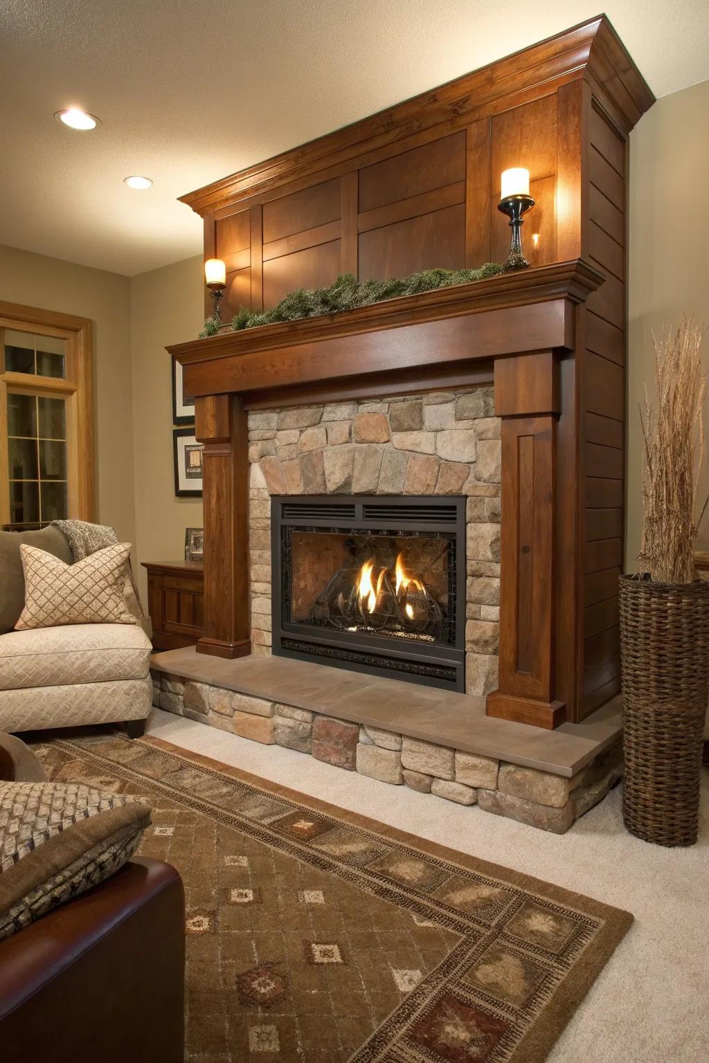Create an inviting atmosphere with warm wood tones that enhance your fireplace's natural beauty.
