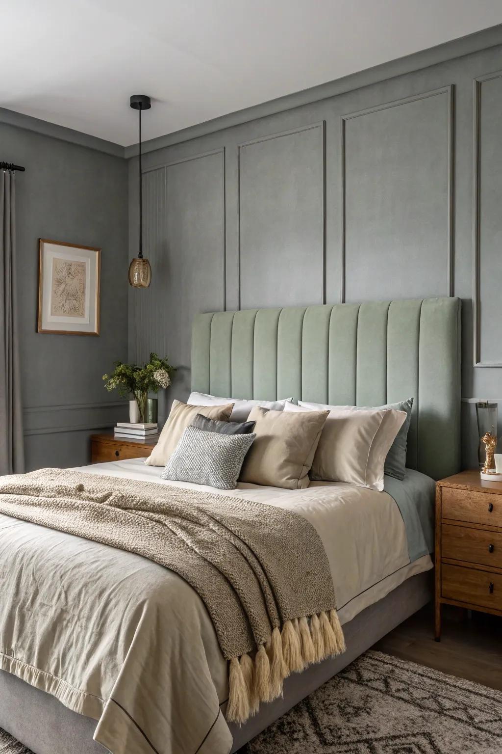Achieve timeless elegance by pairing a green headboard with classic neutrals. 🌟 #TimelessDecor #ClassicStyle