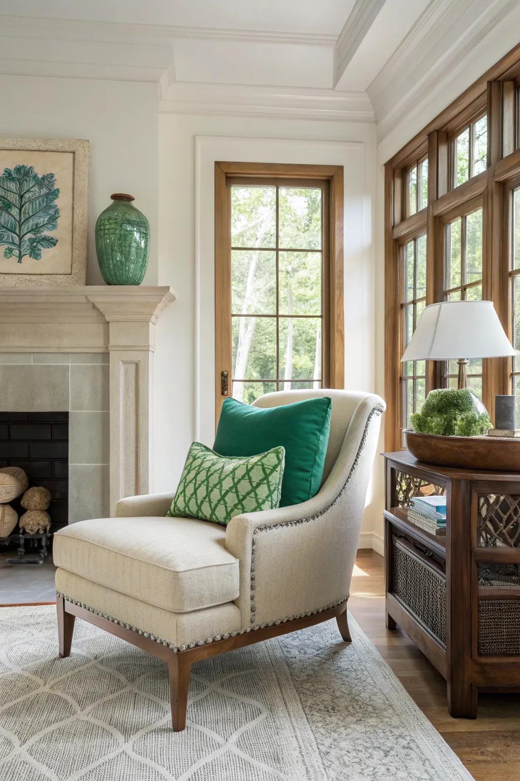 Bold color accents invigorate your hearth room with vibrancy and style.