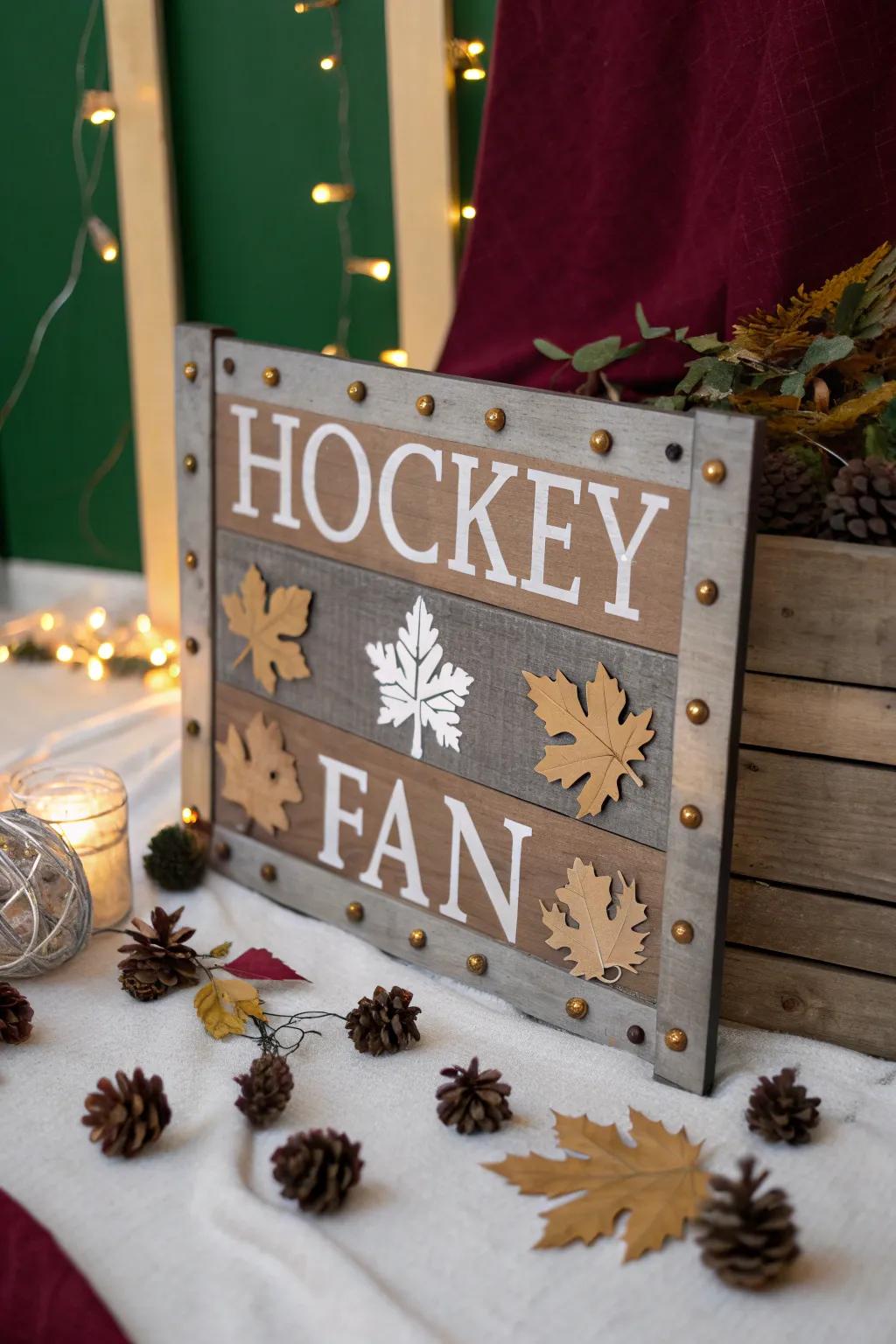 Celebrate the season with a festive sign that brings a touch of cheer to your hockey decor. ❄️🎉 #SeasonalDecor #HockeyVibes