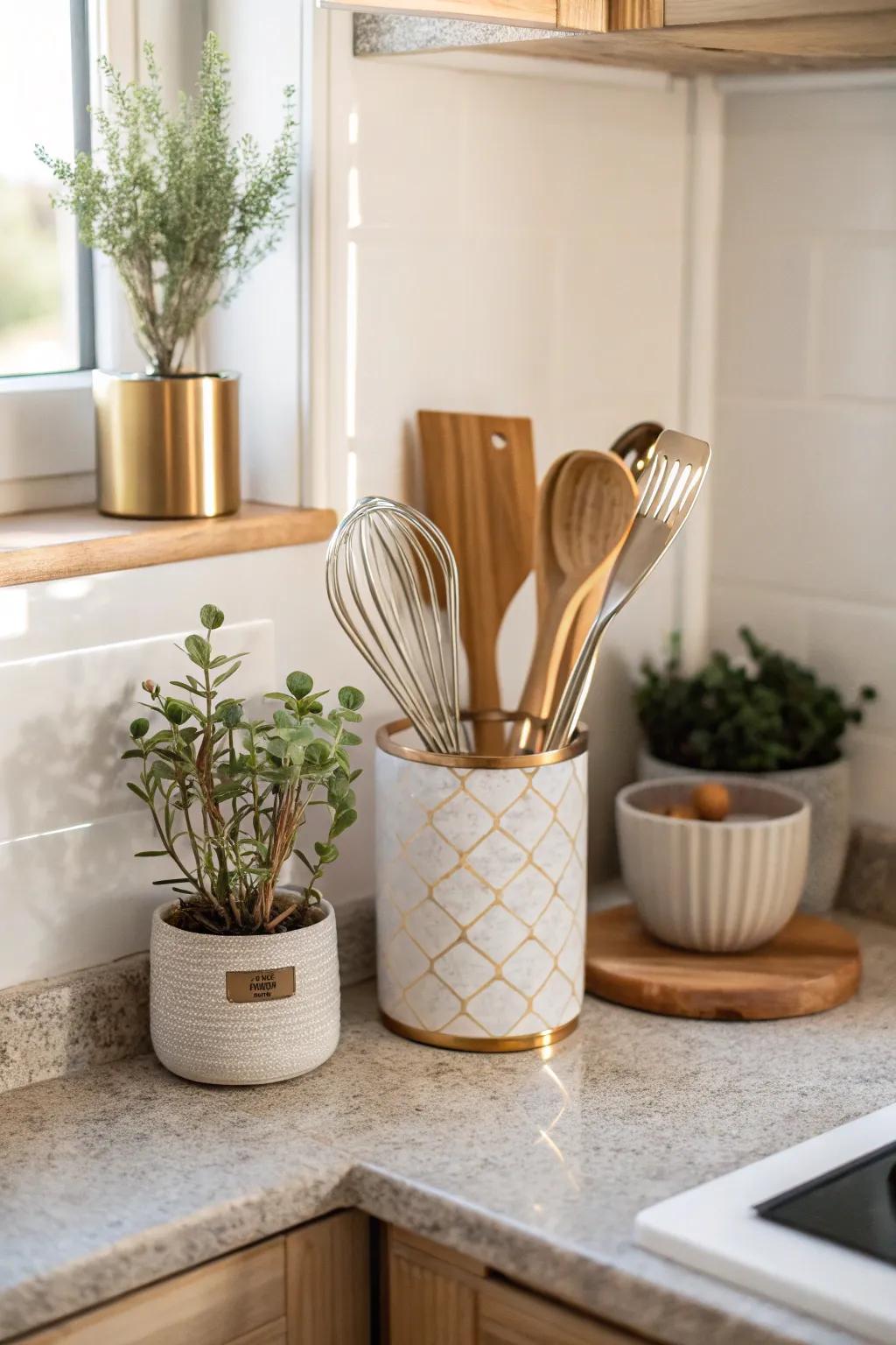 Metallic accents add a modern edge to your kitchen decor.