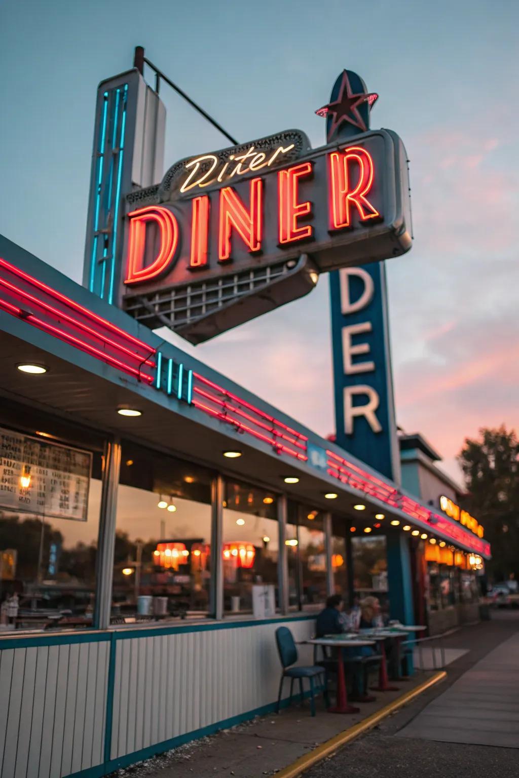 Step back in time with a retro sign that adds a splash of nostalgia to your dining space.