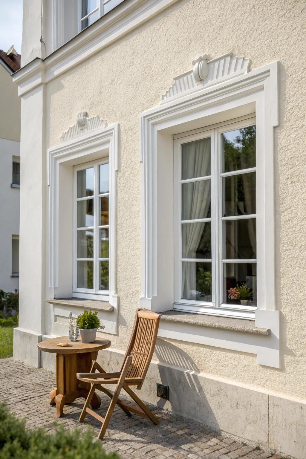Bright white trims offer a crisp and timeless elegance to your home's exterior.