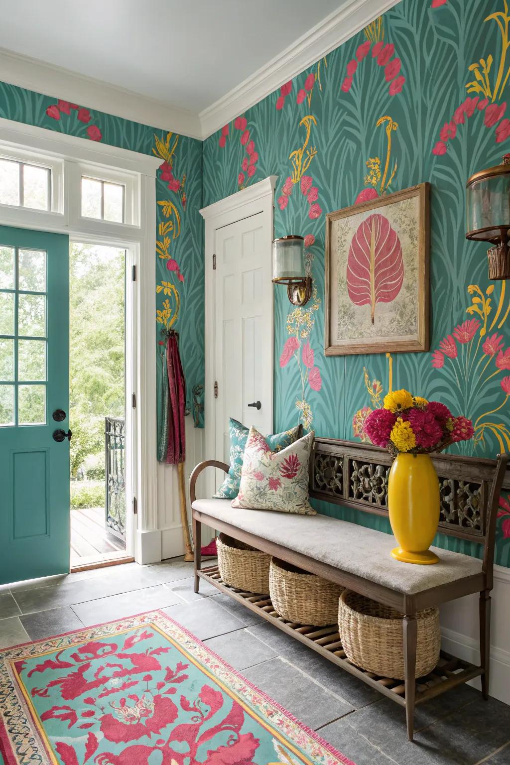Let your mudroom become a canvas with art-inspired wallpaper that captivates.