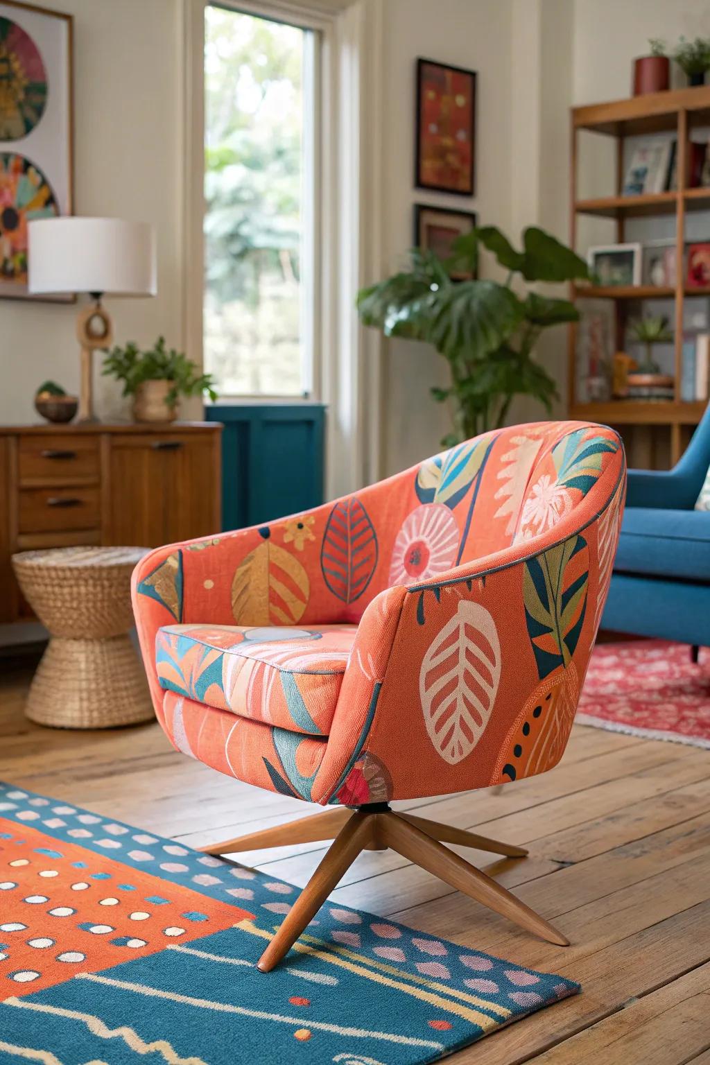 Inject fun into your space with playful patterned swivel chairs. 🎉 #WhimsicalDecor #PlayfulPatterns