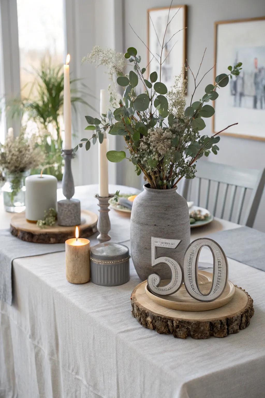 Achieve a sleek and sophisticated vibe with a monochromatic centerpiece that exudes elegance.