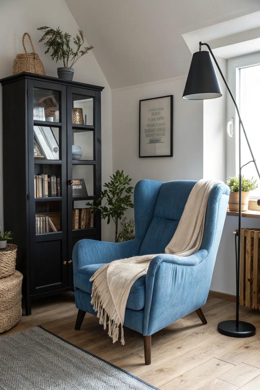 A cozy reading nook invites relaxation and escape into a world of stories. 📚🛋️ #ReadingNook #HomeRetreat
