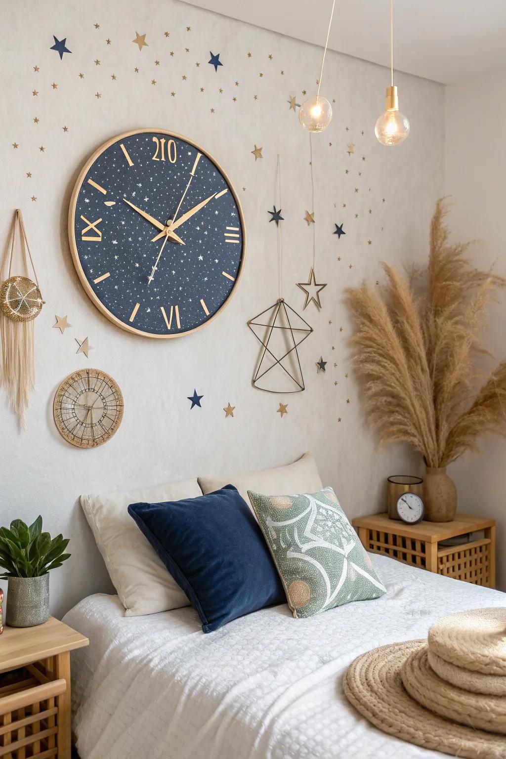 Let time pass under the stars with a clock that brings celestial beauty to your walls.