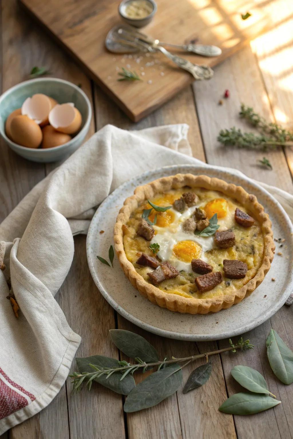 Indulge in a breakfast pie that combines classic English flavors in every bite, perfect for gatherings.
